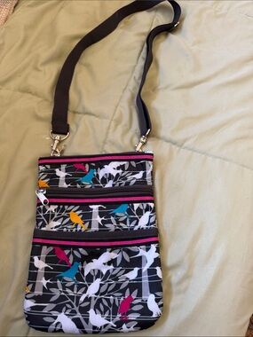 Target Multi-Zipper Hipster Crossbody Bag Gray Bird Print 100% Manmade material